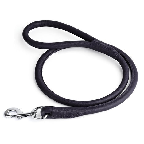 Dogline Soft Round Leather Leash Black (1/2x4')