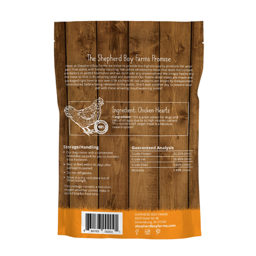 Shepherd Boy Farms Freeze-Dried Chicken Hearts Treats for Dogs and Cats