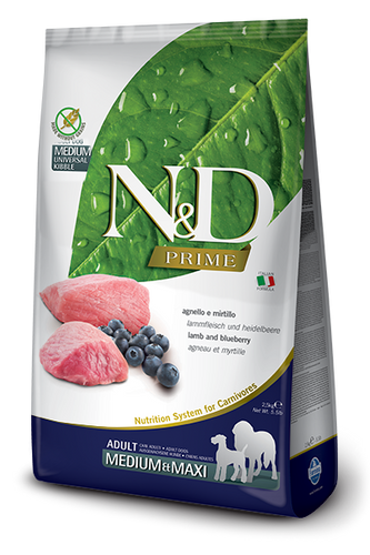 Farmina Prime N&D Natural & Delicious Lamb & Blueberry Adult Medium & Maxi Dog Food (26.4 Lb)