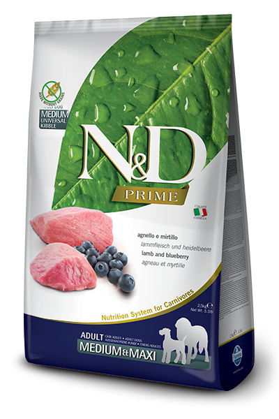 Farmina Prime N&D Natural & Delicious Lamb & Blueberry Adult Medium & Maxi Dog Food (26.4 Lb)