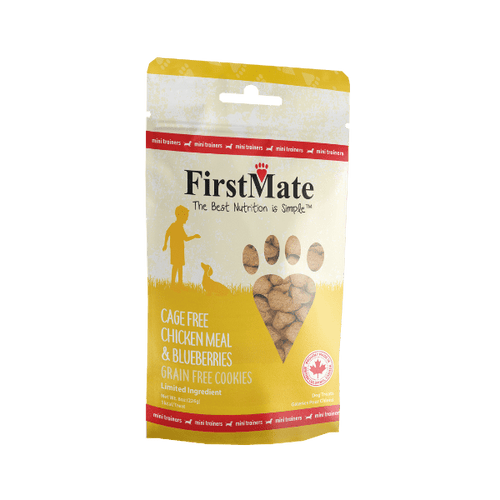 FirstMate Pet Foods Mini Trainers Cage Free Chicken Meal & Blueberries Dog Treats (8 oz)