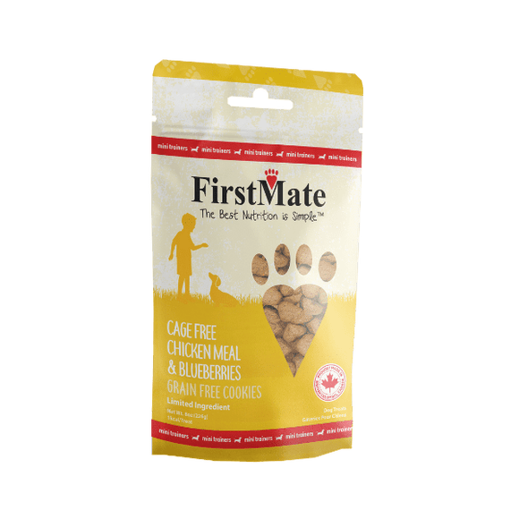 FirstMate Pet Foods Mini Trainers Cage Free Chicken Meal & Blueberries Dog Treats (8 oz)