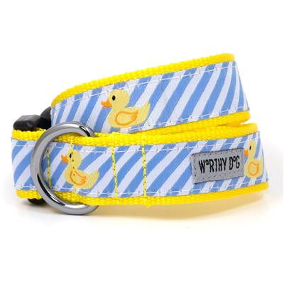 The Worthy Dog Collar Light Blue Stripe Rubber Duck (Large)