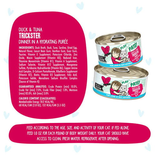 Weruva BFF PLAY Paté Duck & Tuna Trickster Dinner in a Hydrating Purée Cat Food (5.5 oz - 8pk)