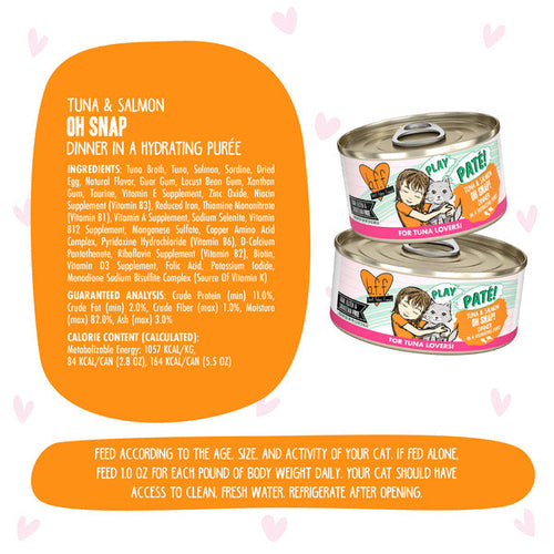 Weruva BFF PLAY Paté Tuna & Salmon Oh Snap! Dinner in a Hydrating Purée Cat Food (5.5 Oz)