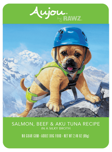 RAWZ Aujou Salmon, Beef & Aku Tuna Recipe Wet Dog Food (2.46 oz. Pouches)