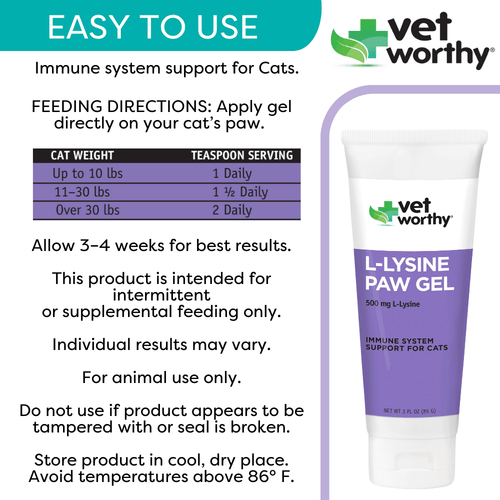 Vet Worthy L-Lysine Paw Gel for Cats (3 oz)