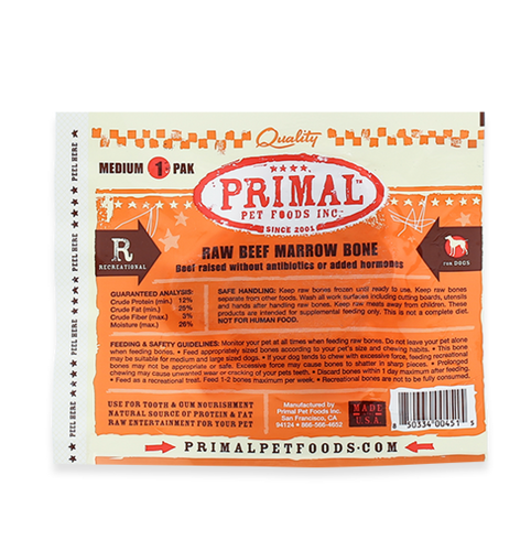 Primal Pet Foods Raw Recreational Beef Marrow Bones (6 Pk)