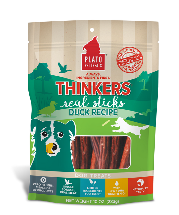 Plato Thinkers Duck Meat Stick Dog Treats (10-oz)