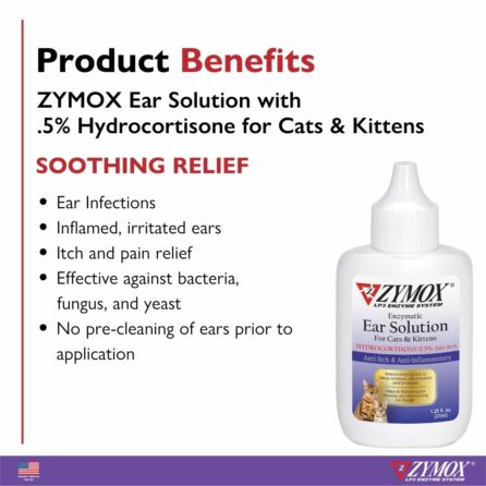 ZYMOX® Enzymatic Ear Solution with 0.5% Hydrocortisone for Cats and Kittens