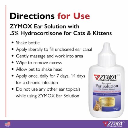 ZYMOX® Enzymatic Ear Solution with 0.5% Hydrocortisone for Cats and Kittens