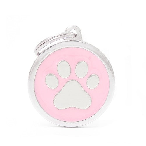 MyFamily Classic Big Pink Circle with Paw ID Tag