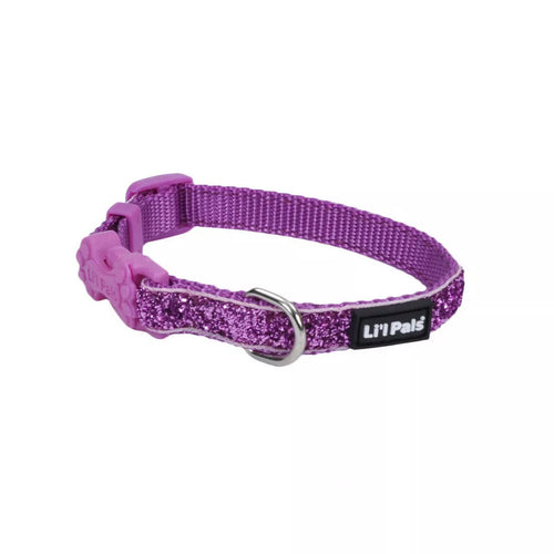 Coastal Pet Products Li'l Pals Adjustable Dog Collar with Glitter Overlay (Orchid Sparkle 3/8 x 8-12)