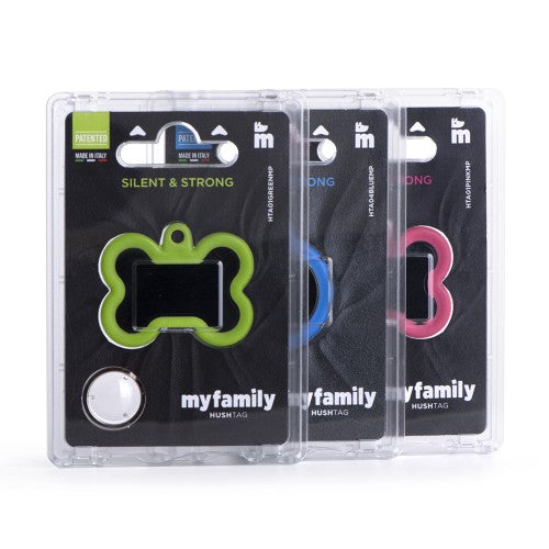 MyFamily ID Tag Hushtag Collection  Aluminium XL Black Bone With Blue Rubber