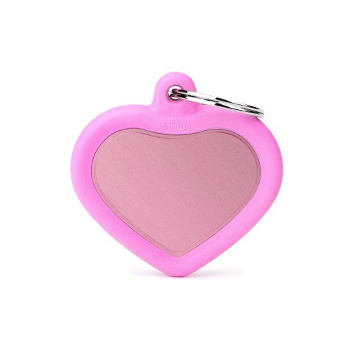 MyFamily Hushtag Collection  Aluminium Pink Heart With Pink Rubber ID Tag