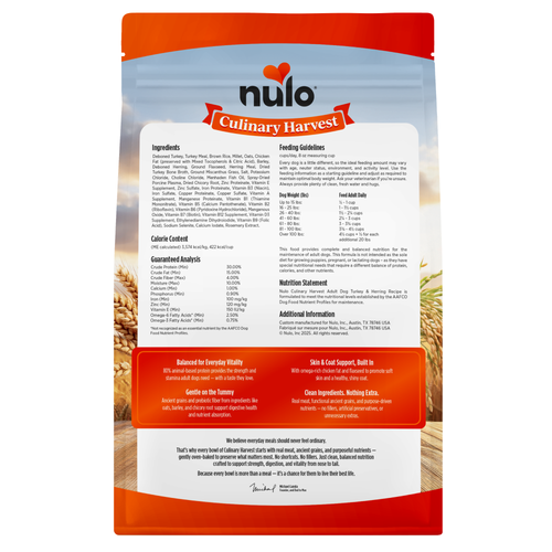 Nulo Culinary Harvest Baked Turkey & Herring Recipe for Adult Dogs Food