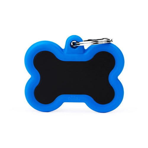 Hushtag Big Black Aluminum Bone ID Tag with Blue Rubber