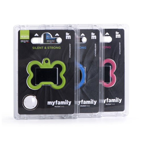 Hushtag Big Black Aluminum Bone ID Tag with Blue Rubber